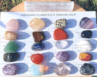 The Essential Crystal Collection, 21 Pieces Crystal Kit, Christmas Crystal Gift, Popular Tumbled Crystals, Crystal Starter Set for Her/Him.
