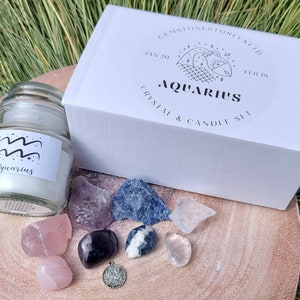 Aquarius Zodiac Crystal & Candle Kit, Aquarius Star Sign Gift, UK Seller.