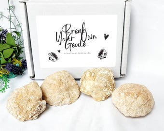 4 Large 8-10 cm Break Your Own Geode, Stocking Filler Crystal, Christmas Geode, Secret Geode, Unopened Moroccan White Quartz Geode.