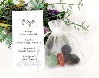 Virgo Zodiac Crystal Kit, Carnelian, Amethyst, Green Aventurene, Tiger Eye, Crystal Healing Set for Virgos, Virgo Birthday Gift.
