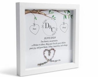 Personalised Crystal Heart Wedding Frame, Tourmaline Keepsake Gift, 8x8 White Frame