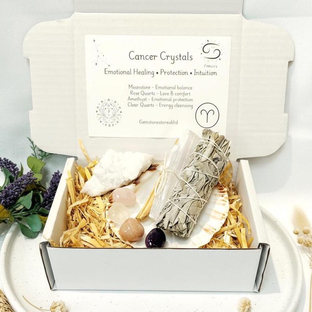 Cancer Crystal Set, Zodiac Smudging Kit, Sage Palo Santo Selenite ...