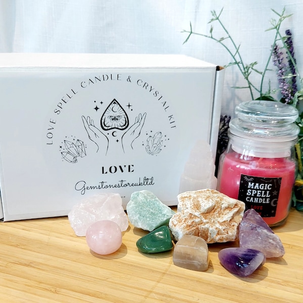 Love Spell Candle with Love Crystal Kit, Valentines Gift for Her/Him, UK Seller.