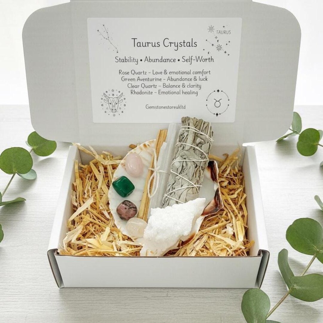 Taurus Crystal Set, Zodiac Smudging Kit, Sage Palo Santo Selenite ...