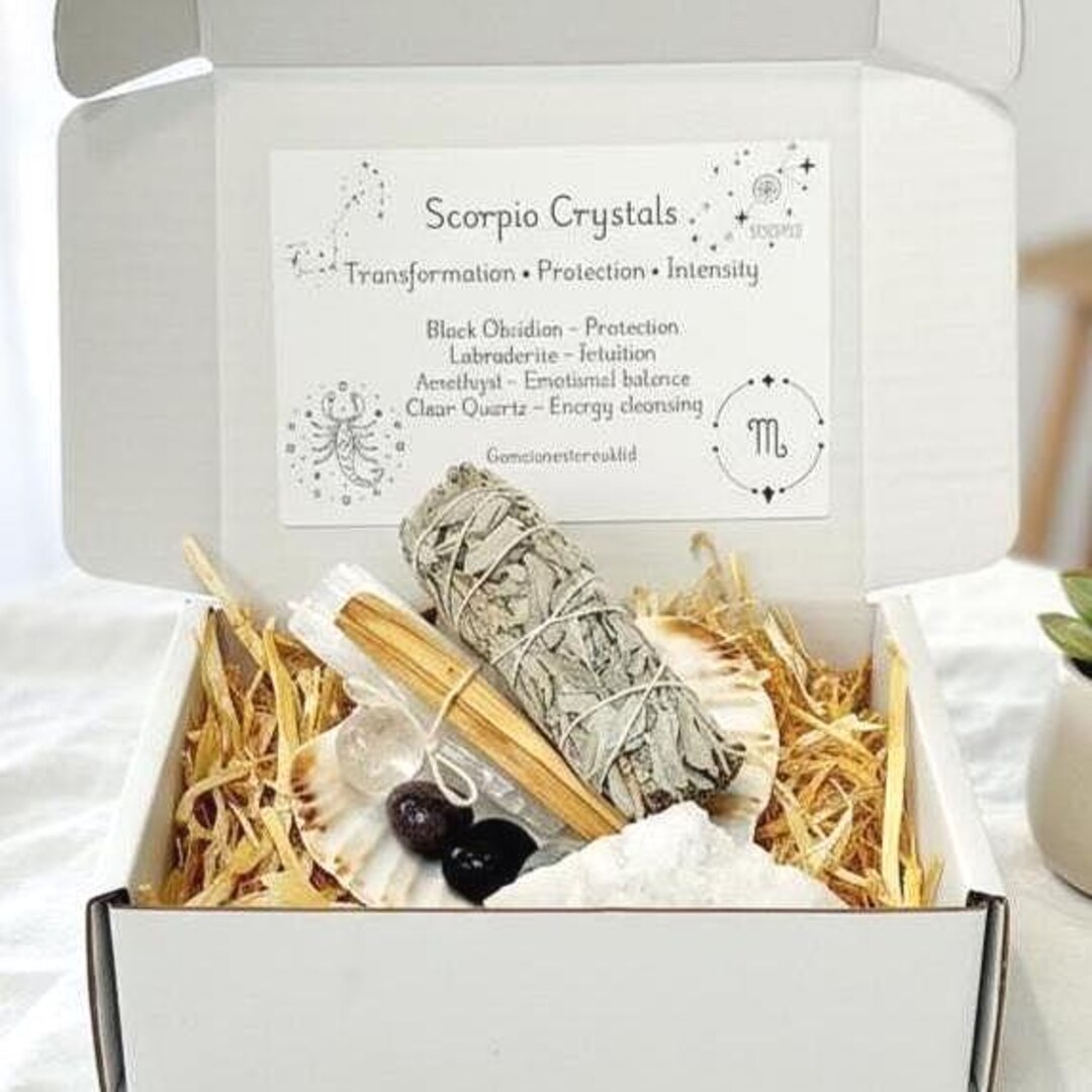 Scorpio Crystal Set, Zodiac Smudging Kit, Sage Palo Santo Selenite ...