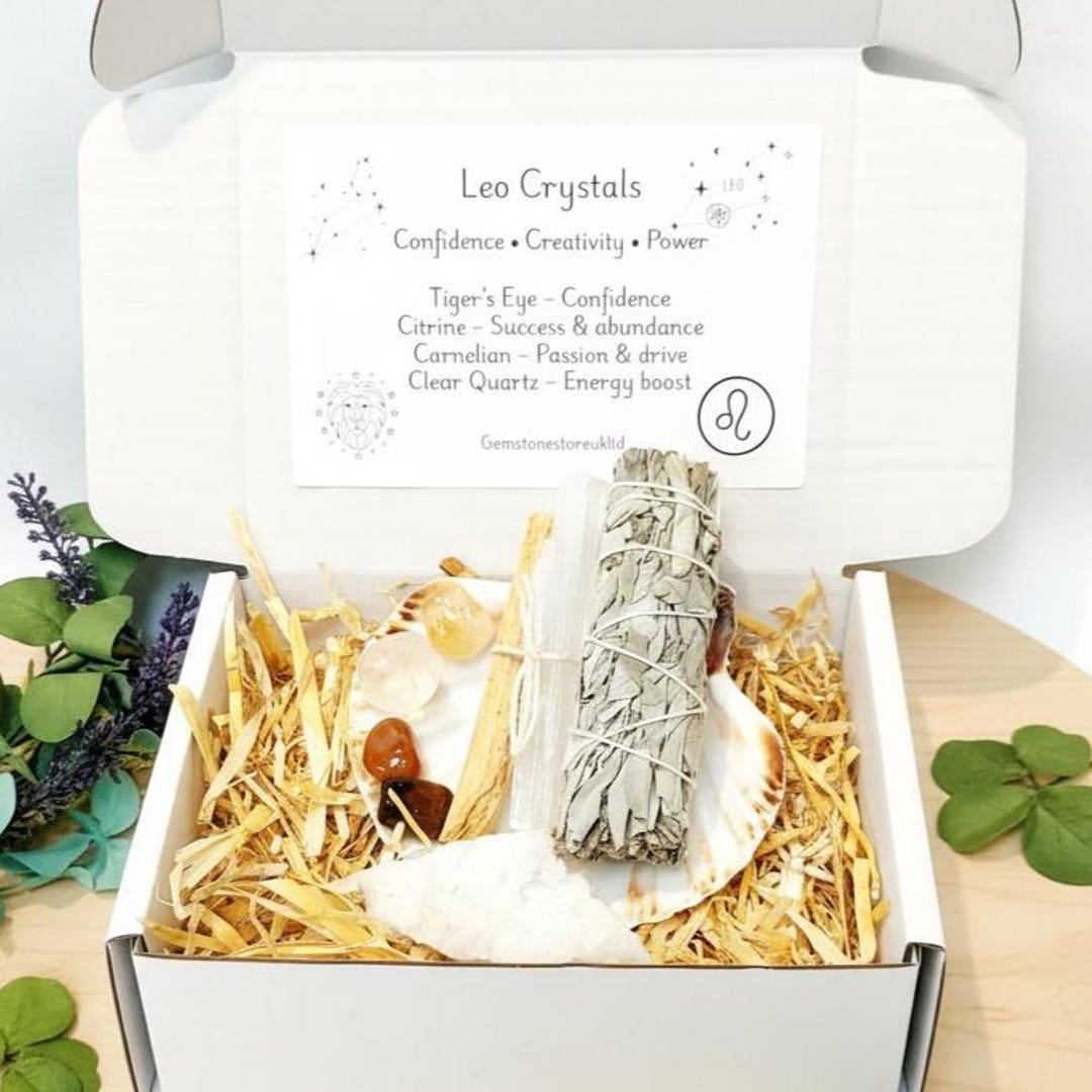 Leo Crystal Set, Zodiac Smudging Kit, Sage Palo Santo Selenite Quartz ...