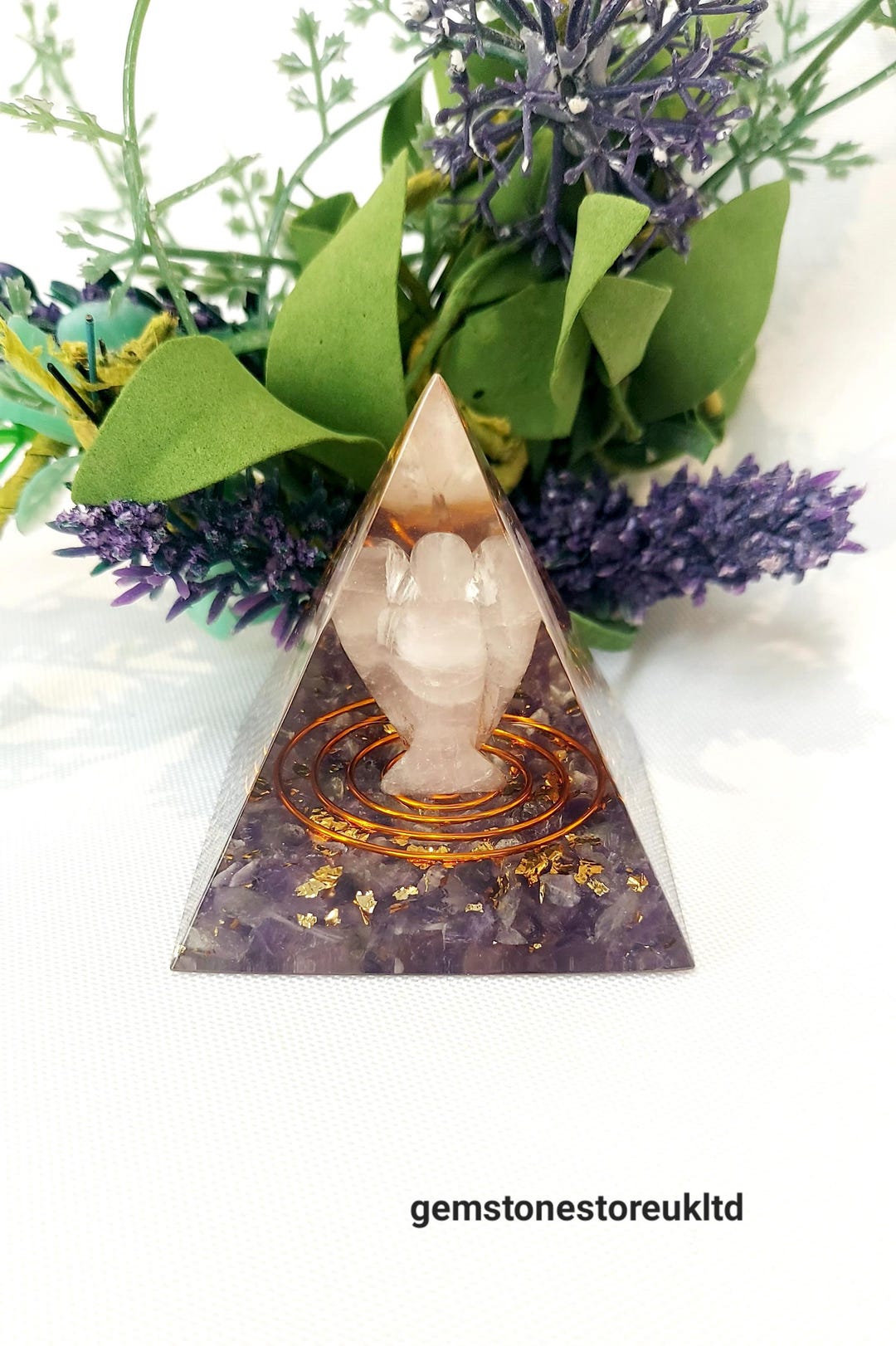 Angel Orgonite Pyramid Energy Generator With Amethyst & Rose Quartz ...