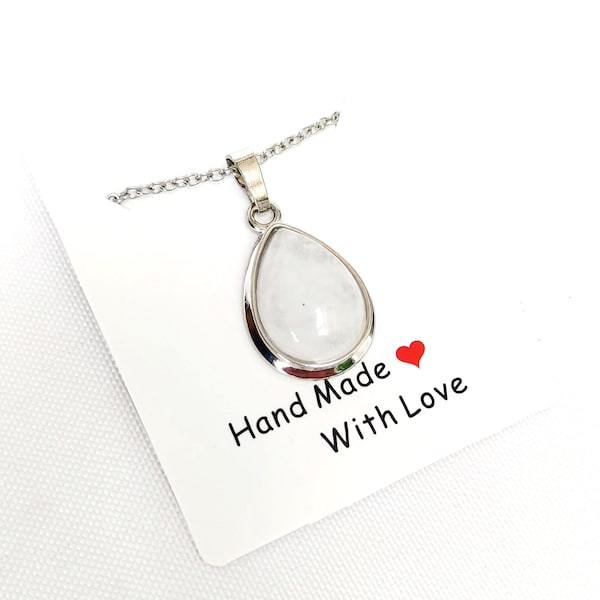 Clear Quartz Teardrop Pendant Set with Chain, Clear Quartz Jewellery, Handmade Jewellery Gift For Crystal Lovers, UK Seller, Free Delivery