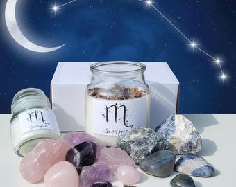 Scorpio Zodiac Crystal & Candle Kit, Scorpio Zodiac Crystal Set with Energizing Candle, Celestial Crystal and Candle Bundle, UK Seller.