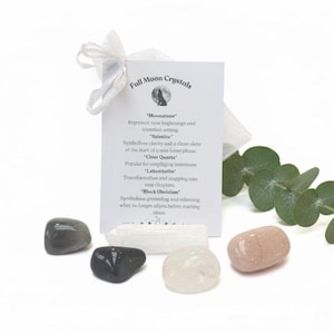 Full Moon Crystal Kit,  Intention Setting & Reflection Gift Set, Moon Ritual Box, Spiritual Home Decor