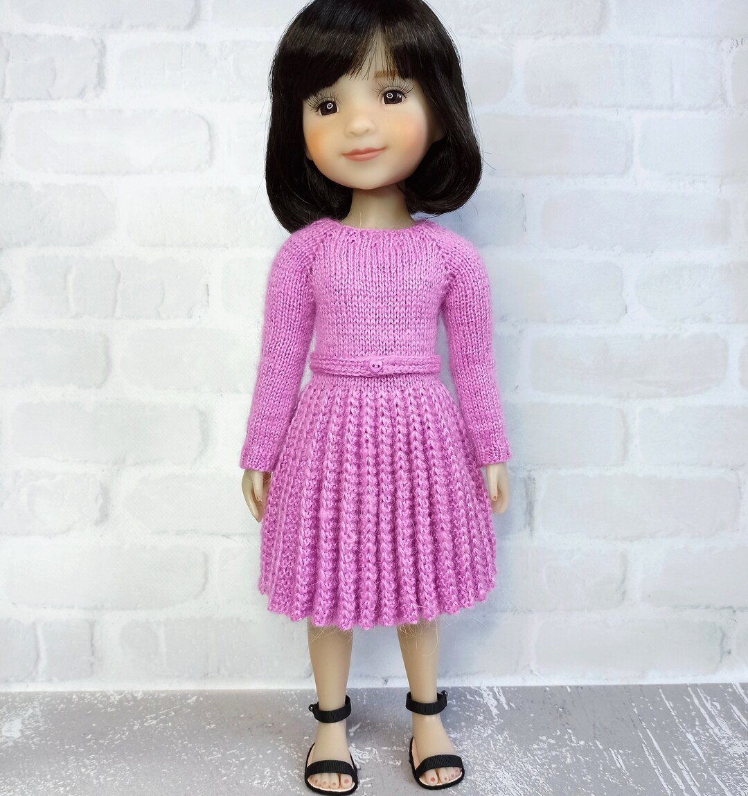 Ruby Red Fashion Friend Dress. 14 Inch Doll Knitted Outfit. Ruby Red