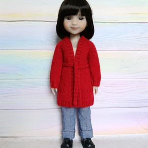 Ruby Red Fashion Friend clothes. 14 inch doll knitted outfit. Ruby Red dolls knit sweater. RRFF cardigan. Wellie Wish clothing