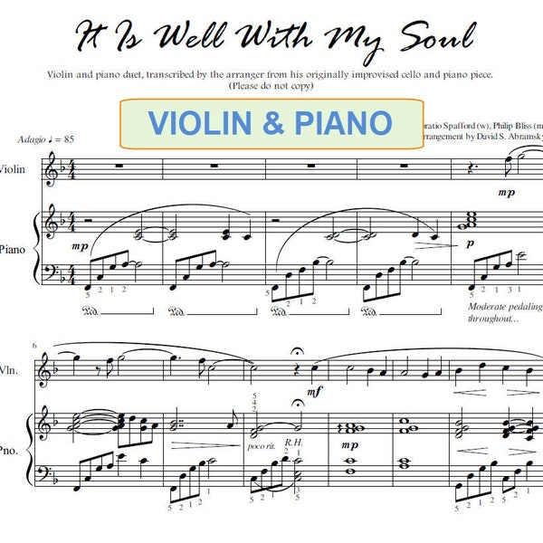 It Is Well With My Soul (beloved hymn arranged for violin and piano)