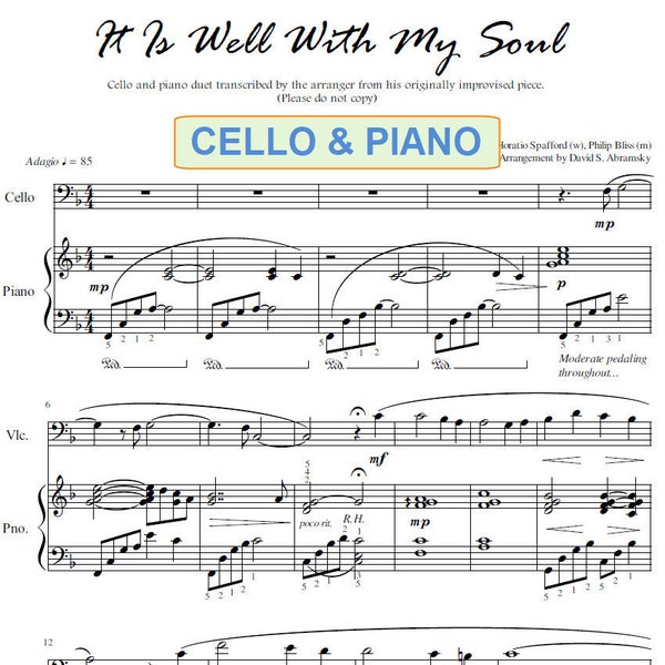 It Is Well With My Soul (beloved hymn arranged for cello and piano)