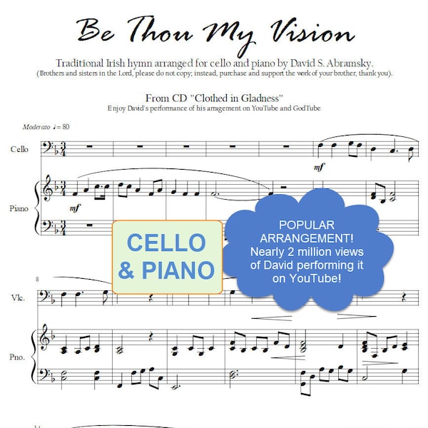 Be Thou My Vision (popular Irish hymn arranged for cello and piano)