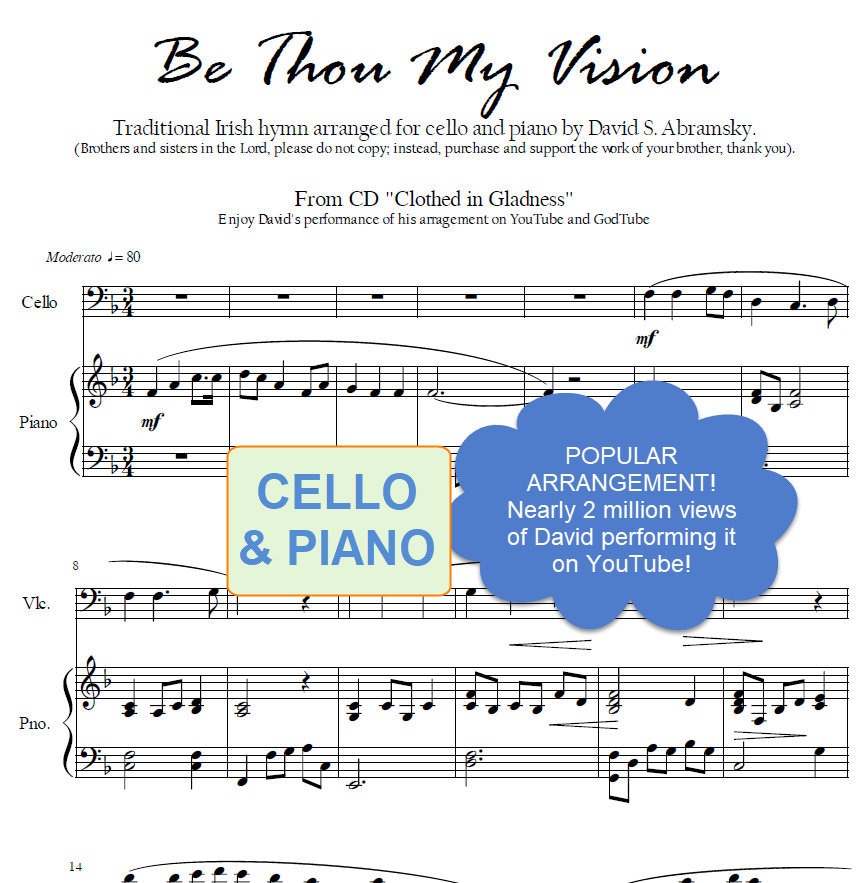 Be Thou My Vision (popular Irish hymn arranged for cello and piano)