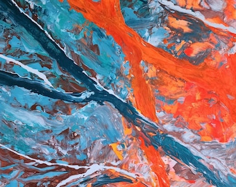 Original Textured Abstract Painting | Orange Blue Acrylic Canvas Art | Colorful Modern Wall Art | 18x24 Original Painting