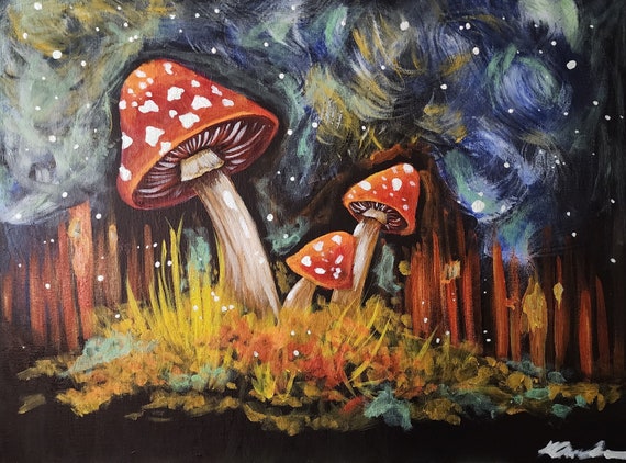 Original Mushroom Forest Painting | Whimsical Woodland Wall Art | Cottagecore Mushroom Decor | 18x24 Acrylic Canvas