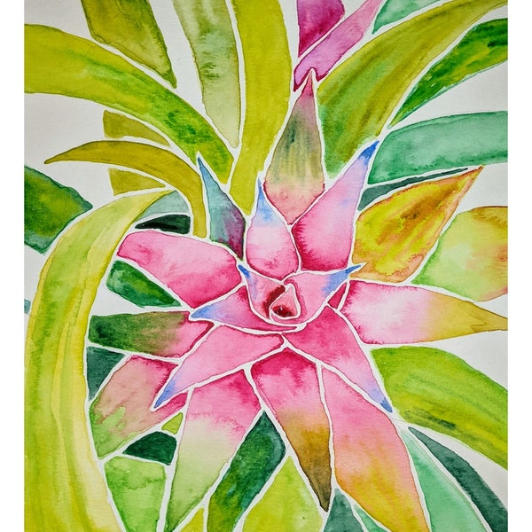 Bromeliad Watercolor Print | Houseplant Art Print | Houseplant Lover Art | House plant watercolor Art