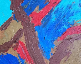 Original Textured Abstract Painting | Red Blue Gold Acrylic Canvas Art | Colorful Modern Wall Art | One of a Kind Painting