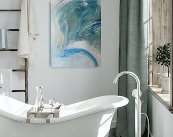Original Blue Green Abstract Painting | Large Modern Acrylic Canvas Art | Textured 24x36 Wall Art | Original Painting