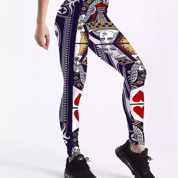 Women's Fitness Leggings / Queen of Hearts Playing Card Print / Body Shaper / Sexy Fit / Body Con / Gym Attire / Sporty Athletic Fashion WOW