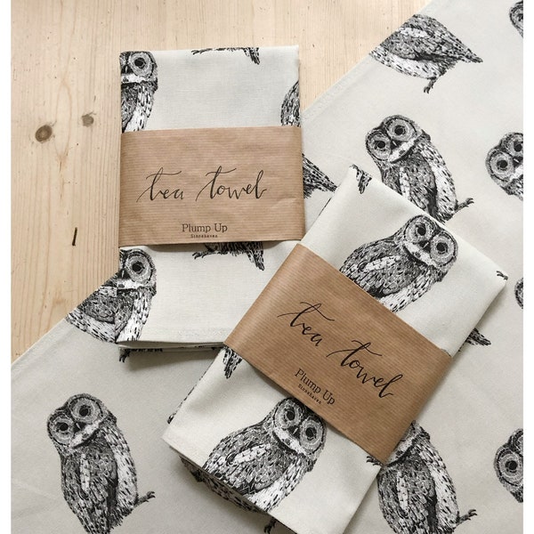 Owl tea towel, kitchen tea towel, cotton.