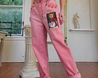 embroidered jeans etsy