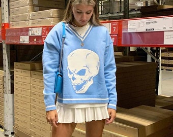 hcw blue skull sweater