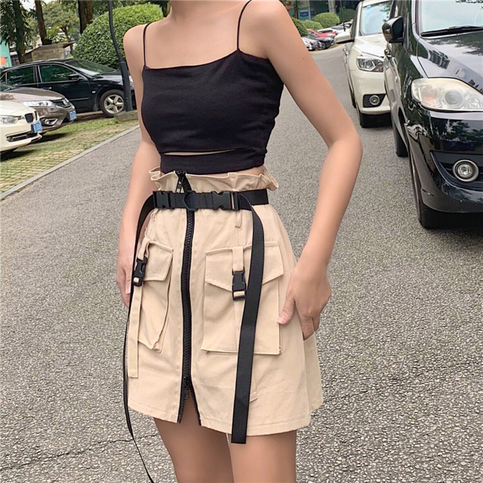 High Waist Cargo Skirt Utility Pockets Streetwear Etsy
