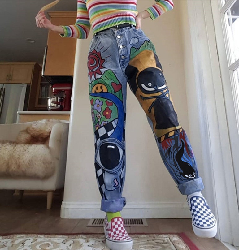 Dibujos animados Vintage Denim Jeans Pantalones Etsy