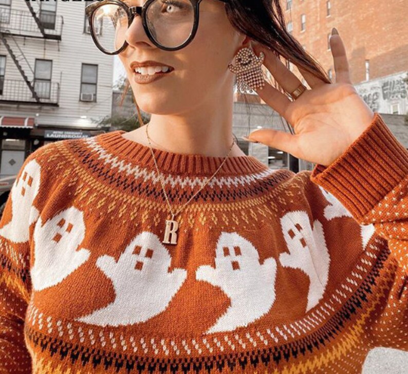 Ghost Halloween Knit Sweater Streetwear Etsy