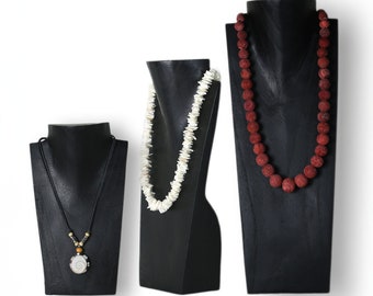Wooden handcrafted jewelry bust - Necklace display in 3 sizes - Sturdy necklace stand for shop windows & trade shows