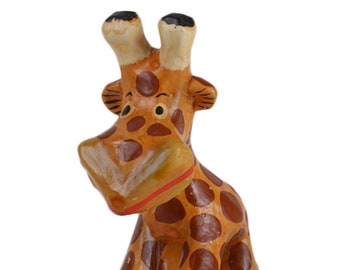 Bois Girafe funny sculpture en bois figurine en bois peinte miniature H:8 cm