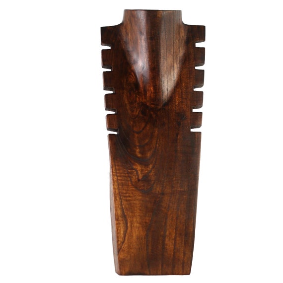 Elegante Schmuckbüste - Schmuckhalter - Kettenhalter - Schmuckständer aus Holz für meherere Halsketten dunkelbraun gefärbt