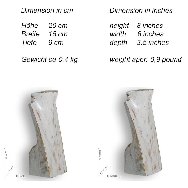 Puede incluir: Dos esculturas abstractas con acabado blanco y beige. Cada escultura mide aproximadamente 20 cm de alto, 15 cm de ancho y 9 cm de profundidad. El peso es de aproximadamente 0,4 kg. Las dimensiones tambi&eacute;n se proporcionan en pulgadas.