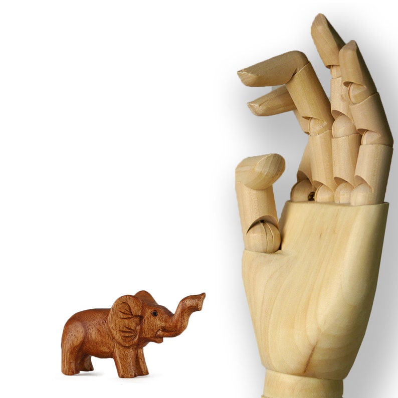 Holzelefant mit Rüssel Hoch Miniatur Schnitzerei Bild 3