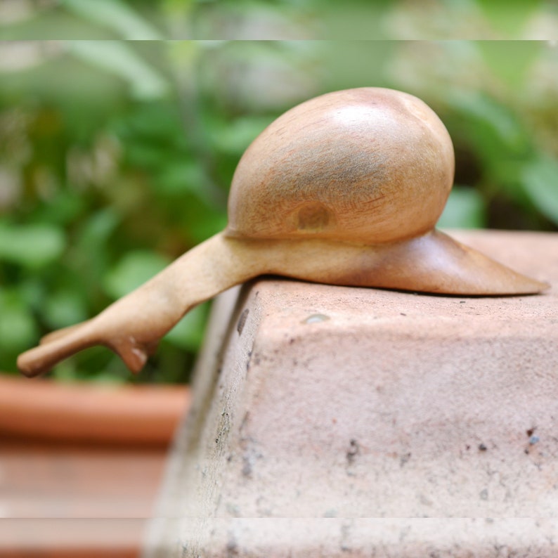 Von Hand geschnitzte wunderschöne deko Holz Schnecke Tierfigur. Ideal als deko Kantenhocker auf deinem Lieblingsplatz zdjęcie 5