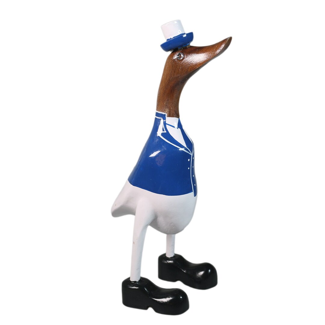Wooden Duck With Hat and Boots Garden Deco Figure Made of Bamboo Root and Teak Wood Captain Hand