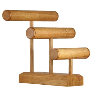 Wooden Bracelet Holder Display Stand, Storage Organizer Presentation Showcase, 3 Tiers for 30 Bracelets, Shabby Chic Style in natural color