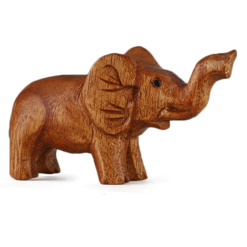 Holzelefant mit Rüssel Hoch Miniatur Schnitzerei Bild 6