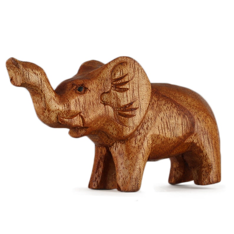 Holzelefant mit Rüssel Hoch Miniatur Schnitzerei Bild 2