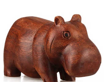 Miniature hippopotamus Hyppo hand-carved natural wood unique H=5 cm