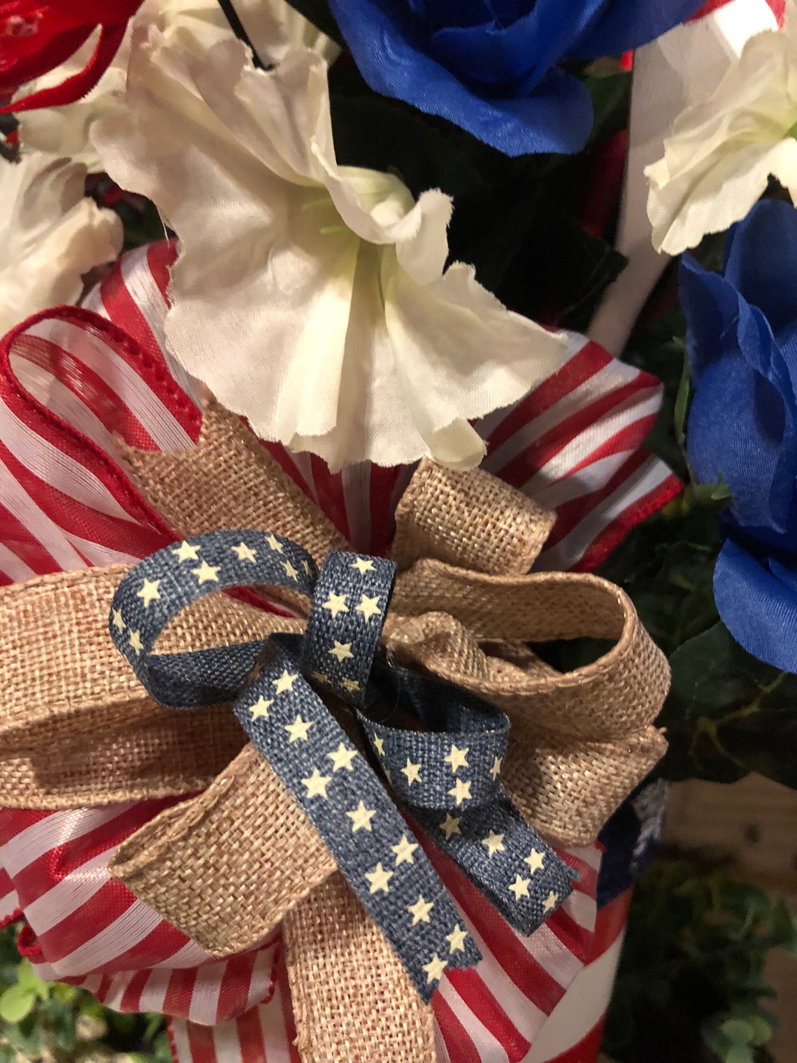 Patriotic Floral Arrangement July 4th Floral Flag Flower Pot Etsy