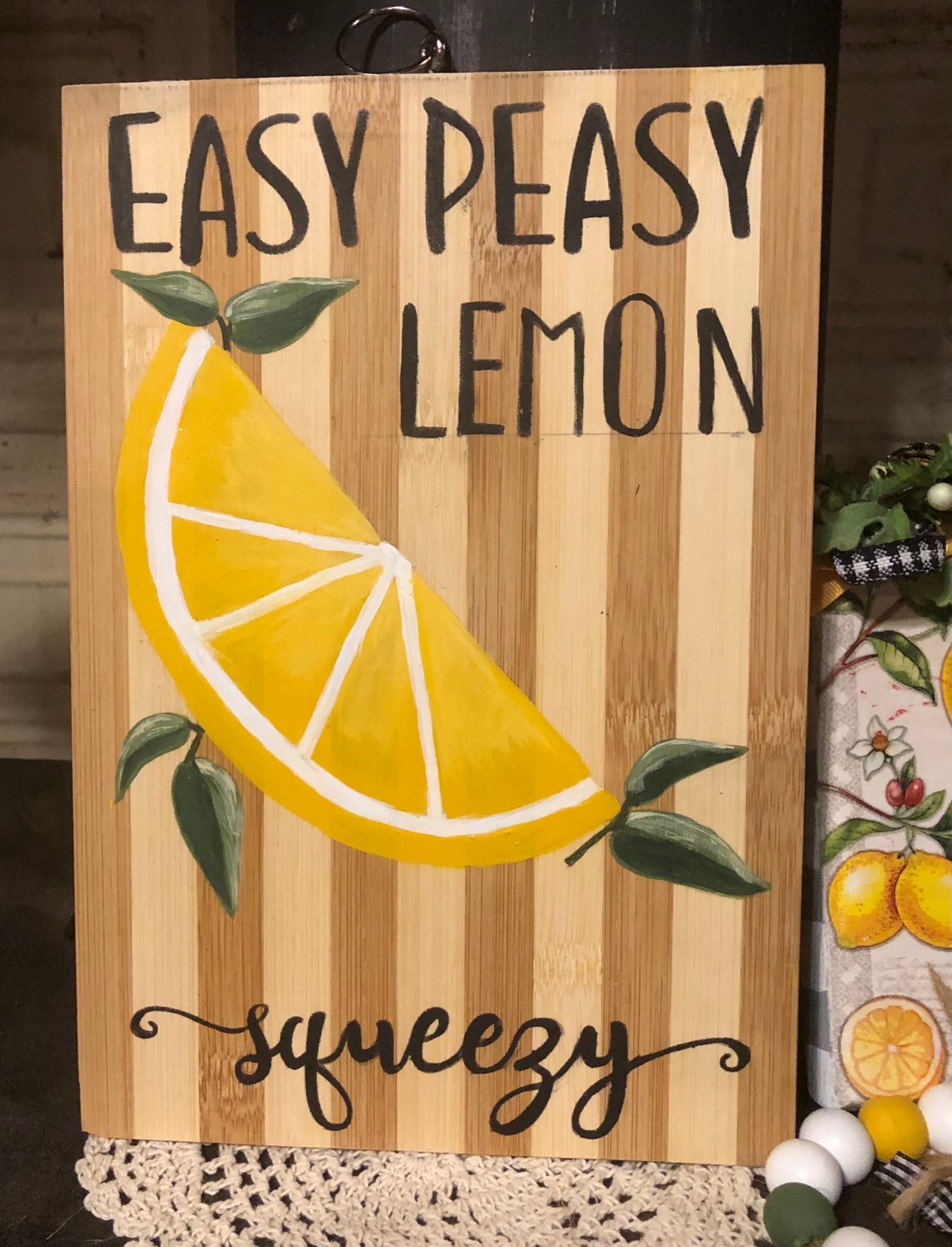 Lemon Hand Painted Cutting Board Lemon Decor Lemon Collector Etsy