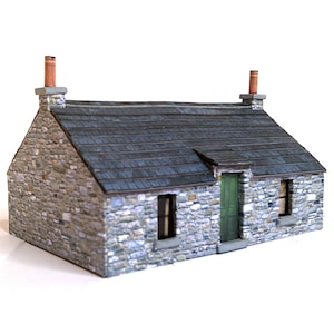 RES03A - Kit de construcción digital de cabaña de piedra gris - Escala N