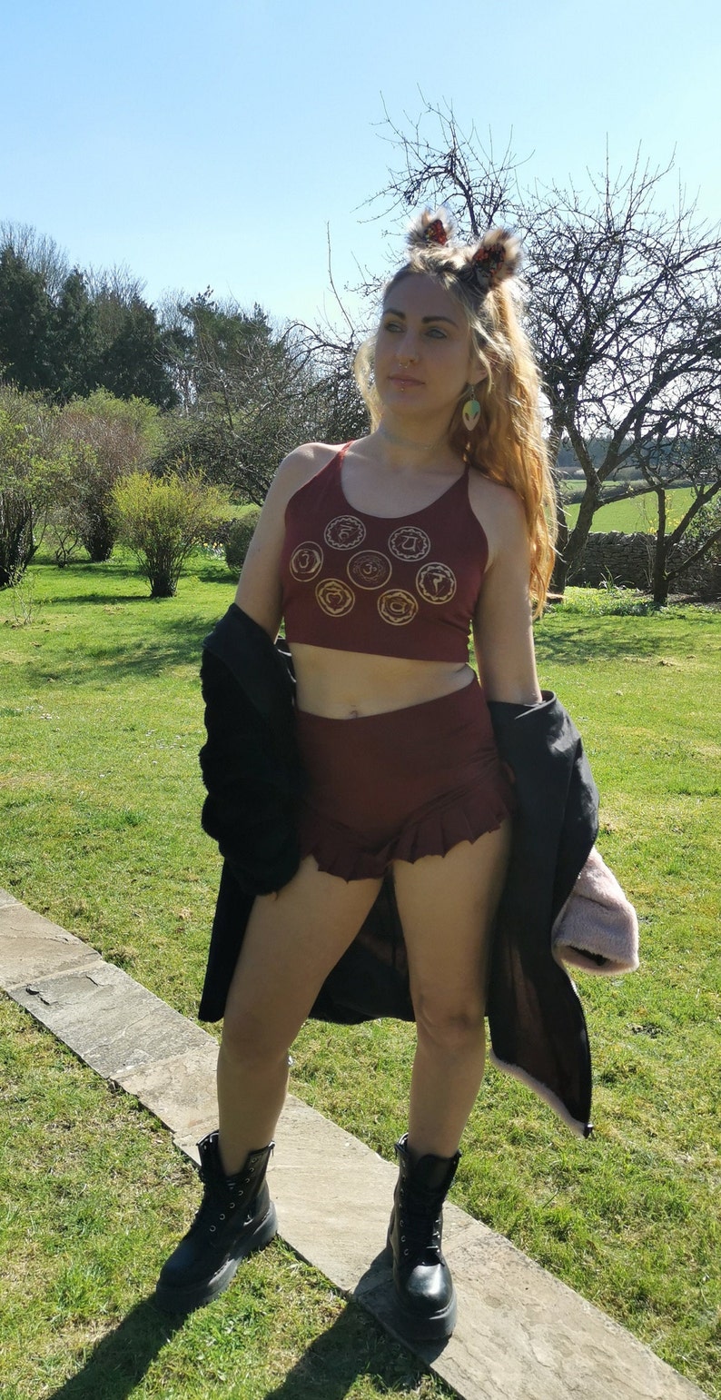 Red Wine Chakra Crop Top Adjustable Cross Back Bralette Backless Yoga Crop Cotton Dance Circus Fire Burlesque Burning Man Festival