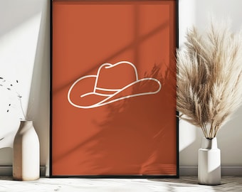 Minimalist Cowboy Hat Line Art Print, Western Decor (Digital Download)