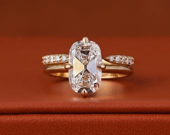 4 CT Lab Grown Old Mine Cushion Cut Diamond Wedding Ring Set, IGI Certified Bridal Set, Gift For Her