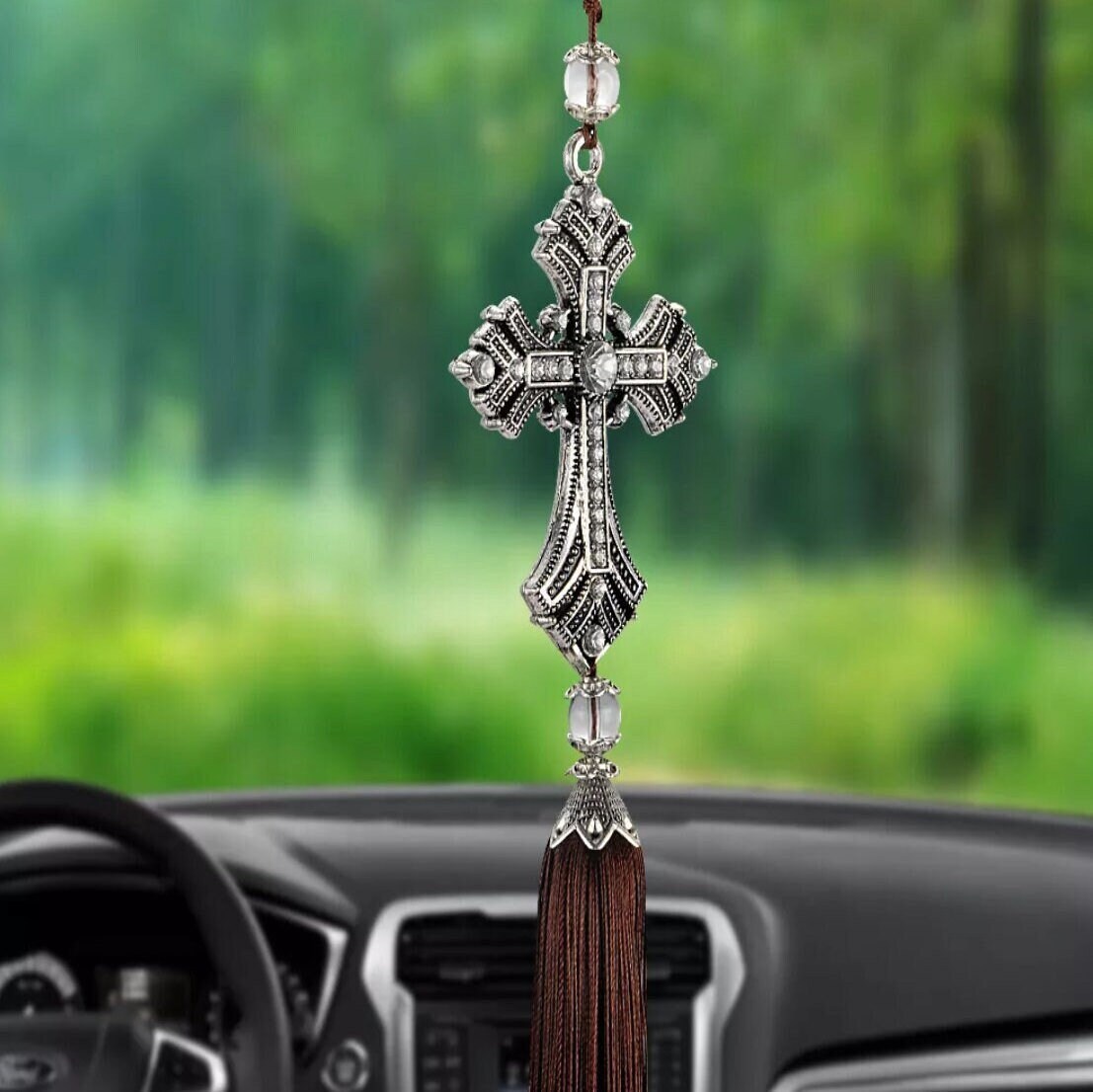 Rear view mirror hanging cross discount